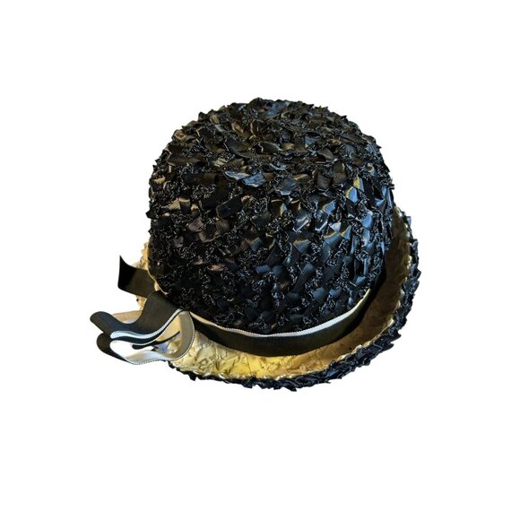 Vintage Rumak Millinery Womens Ribbon & Straw Cloche Hat With Bow - Picture 5 of 12